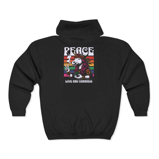 Peace, Love, and Cannabis Hoodie - Unisex Full Zip Sweatshirt