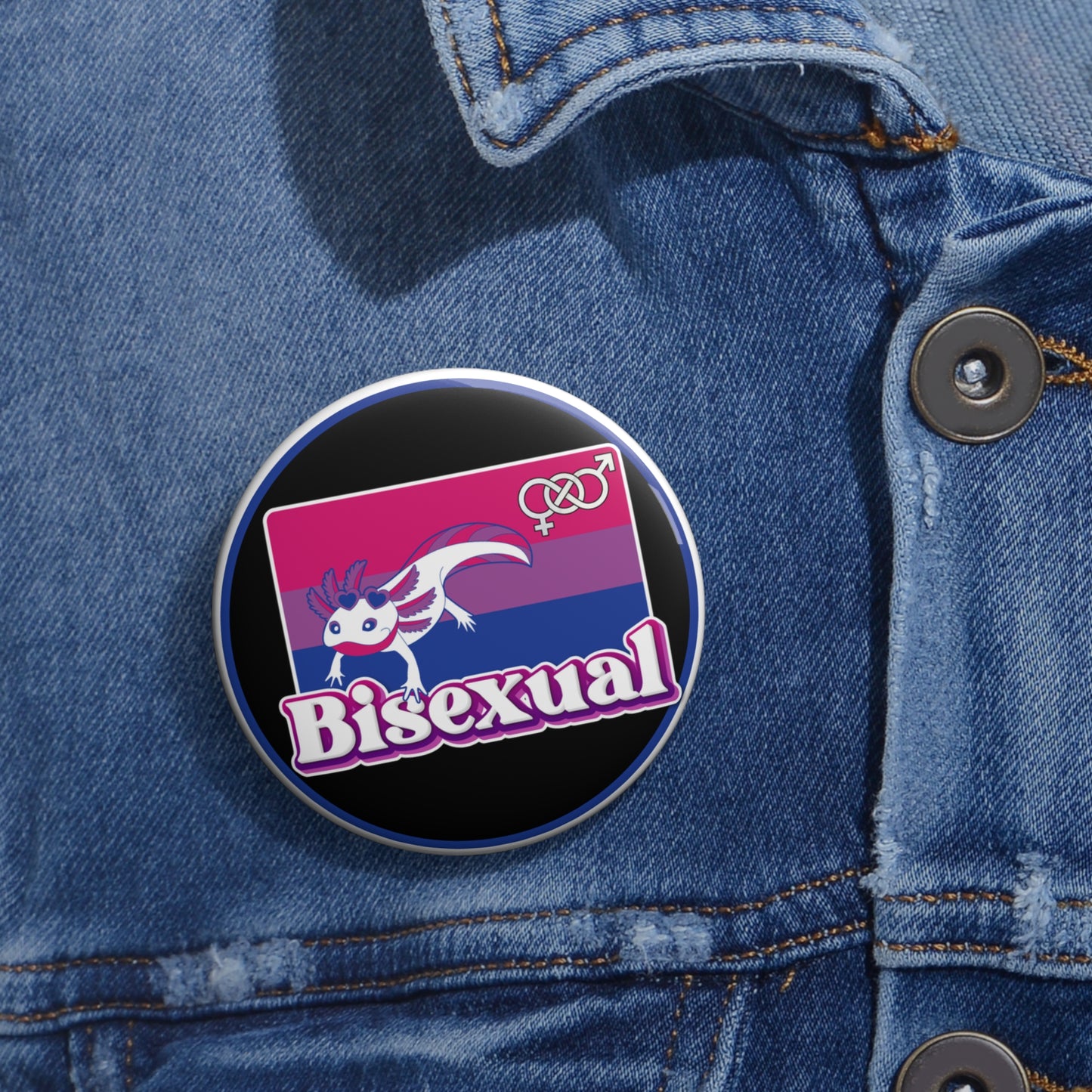 Bisexual pride axolotl pinback button