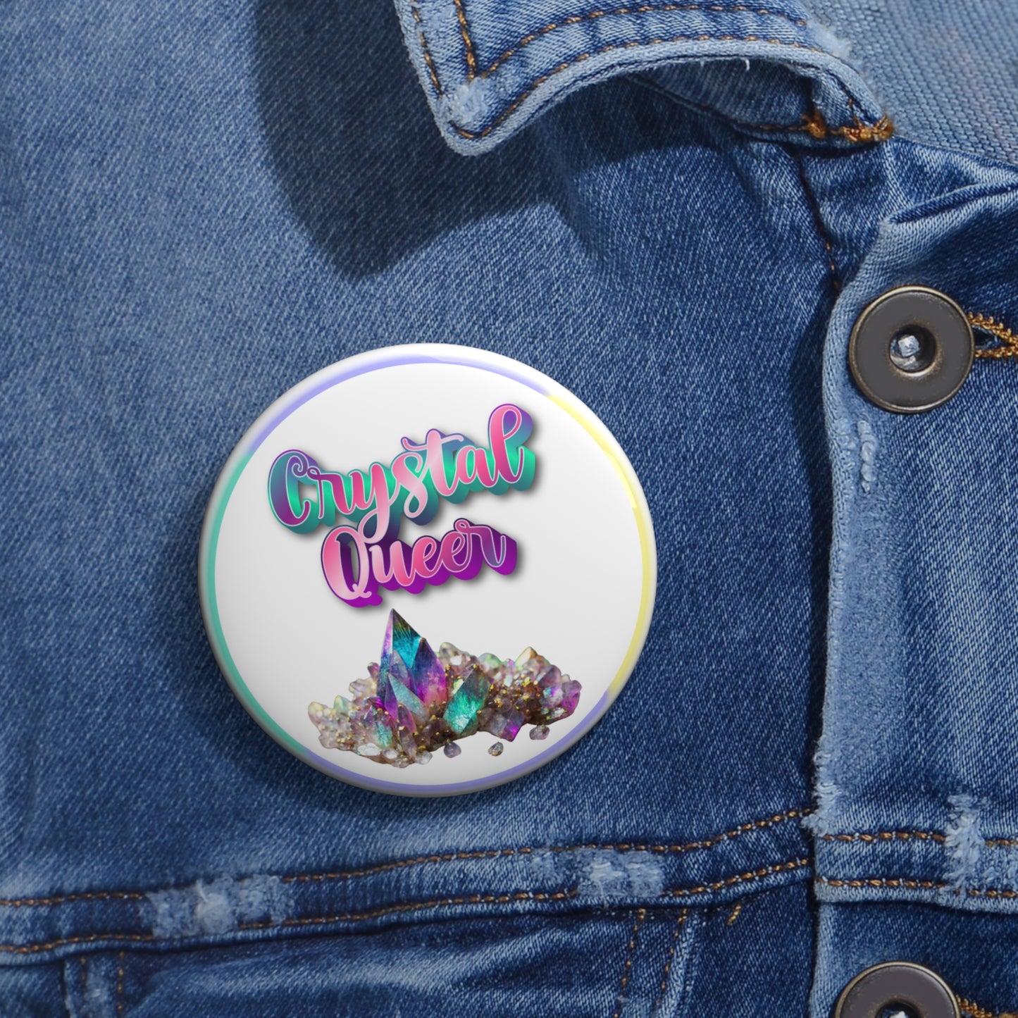 Crystal queer pinback button