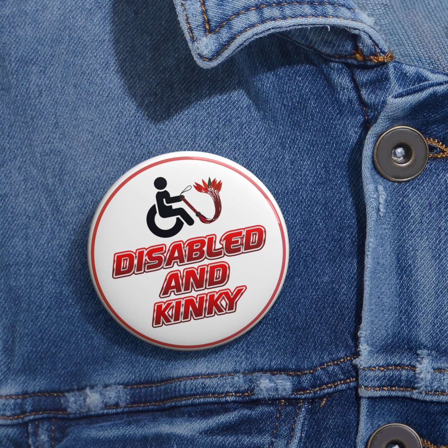 Disabled and kinky pinback button