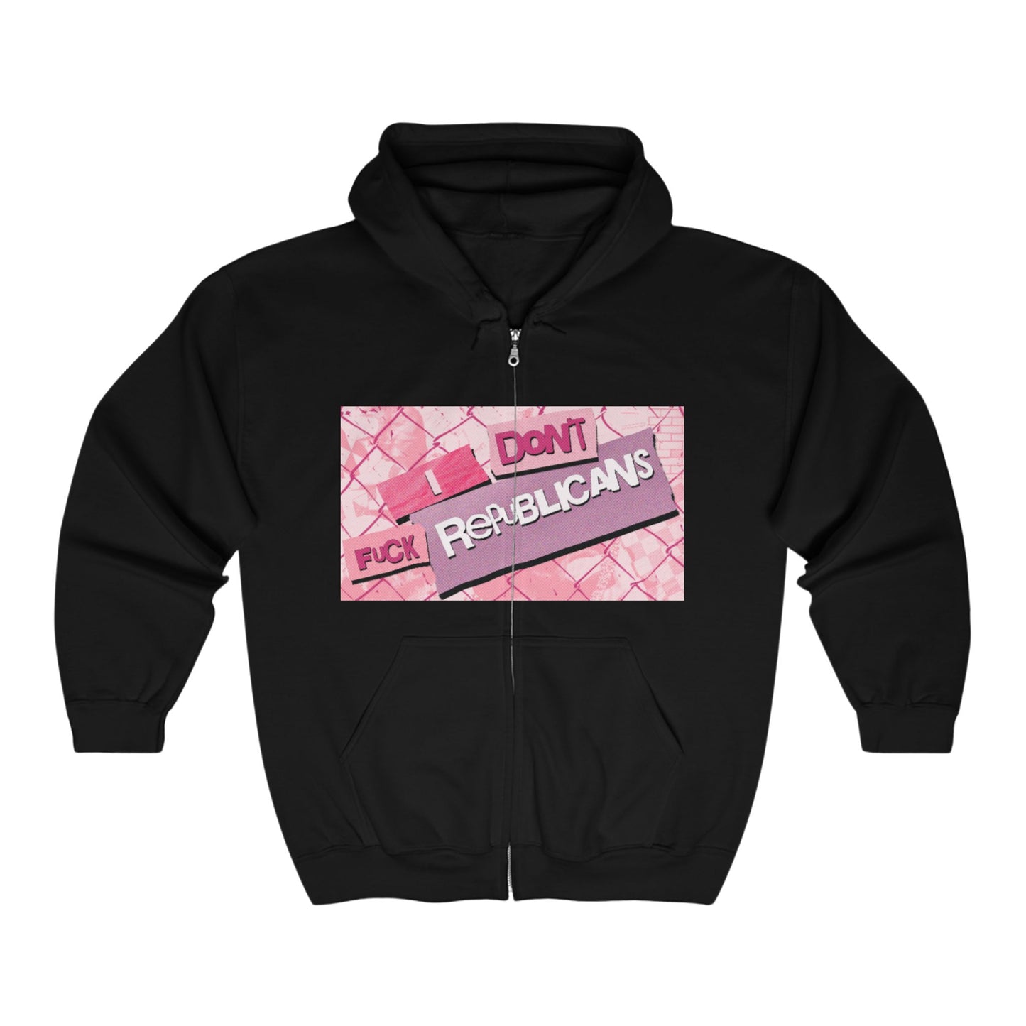 Protest Hoodie - "I Don't F*ck Republicans" - Unisex Heavy Blend Zip Sweatshirt, Perfect for Political Statements, Casual Wear, Activism,