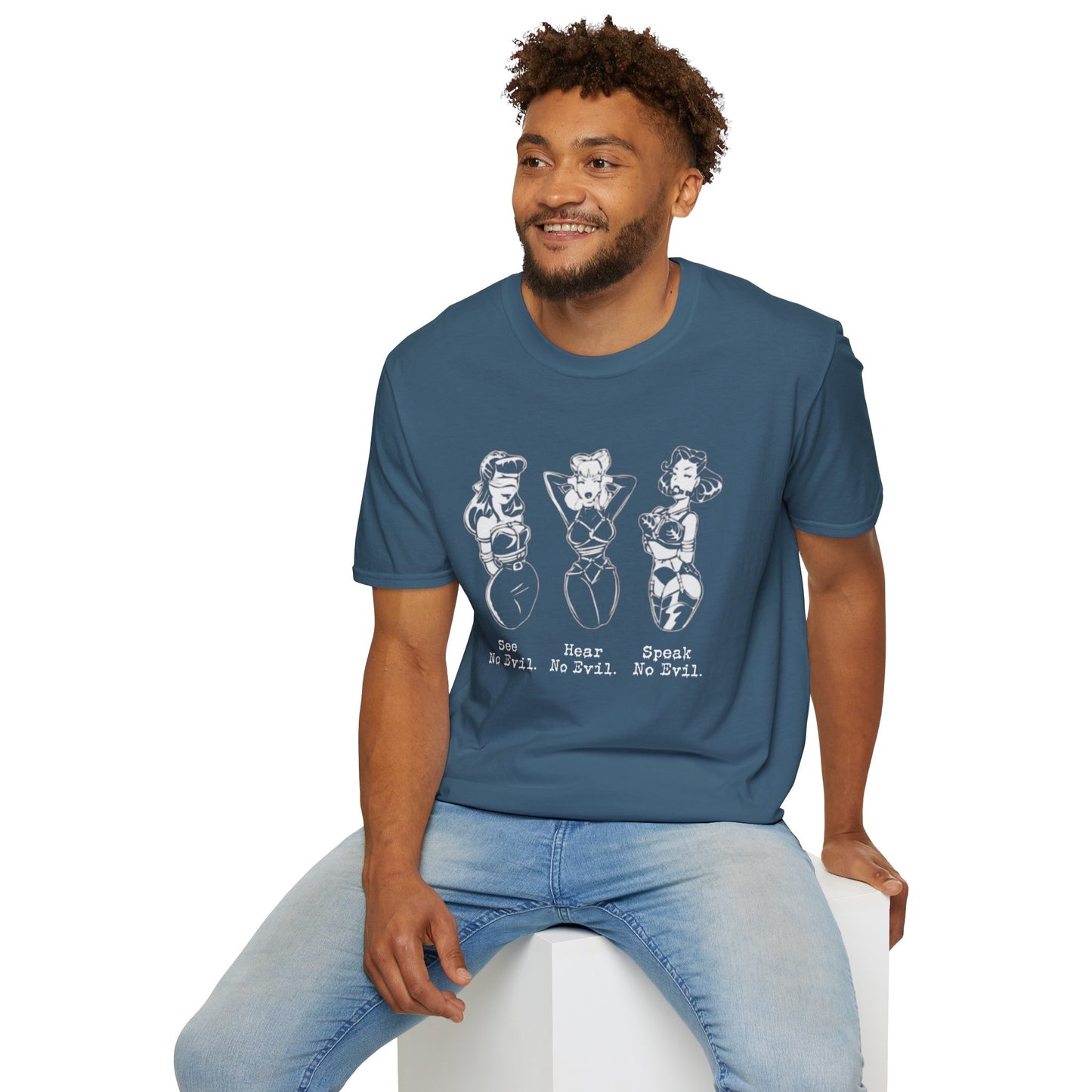 See, Hear, Speak No Evil Unisex Softstyle T-Shirt