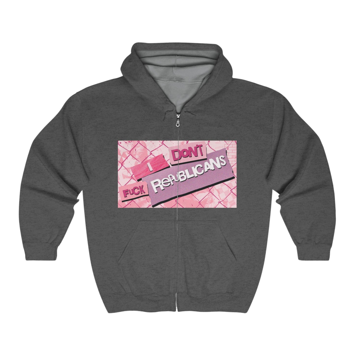 Protest Hoodie - "I Don't F*ck Republicans" - Unisex Heavy Blend Zip Sweatshirt, Perfect for Political Statements, Casual Wear, Activism,