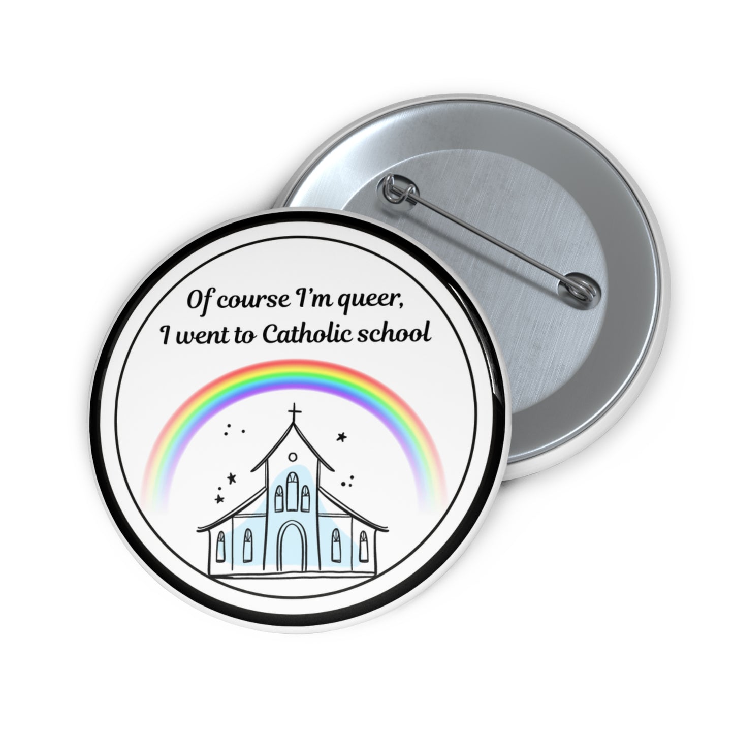 Of course I'm queer, I went to Catholic school pinback button