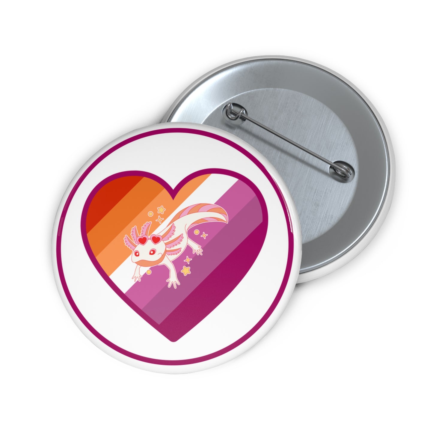 Lesbian pride axolotl pinback button