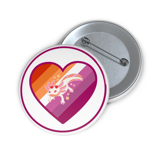 Lesbian pride axolotl pinback button