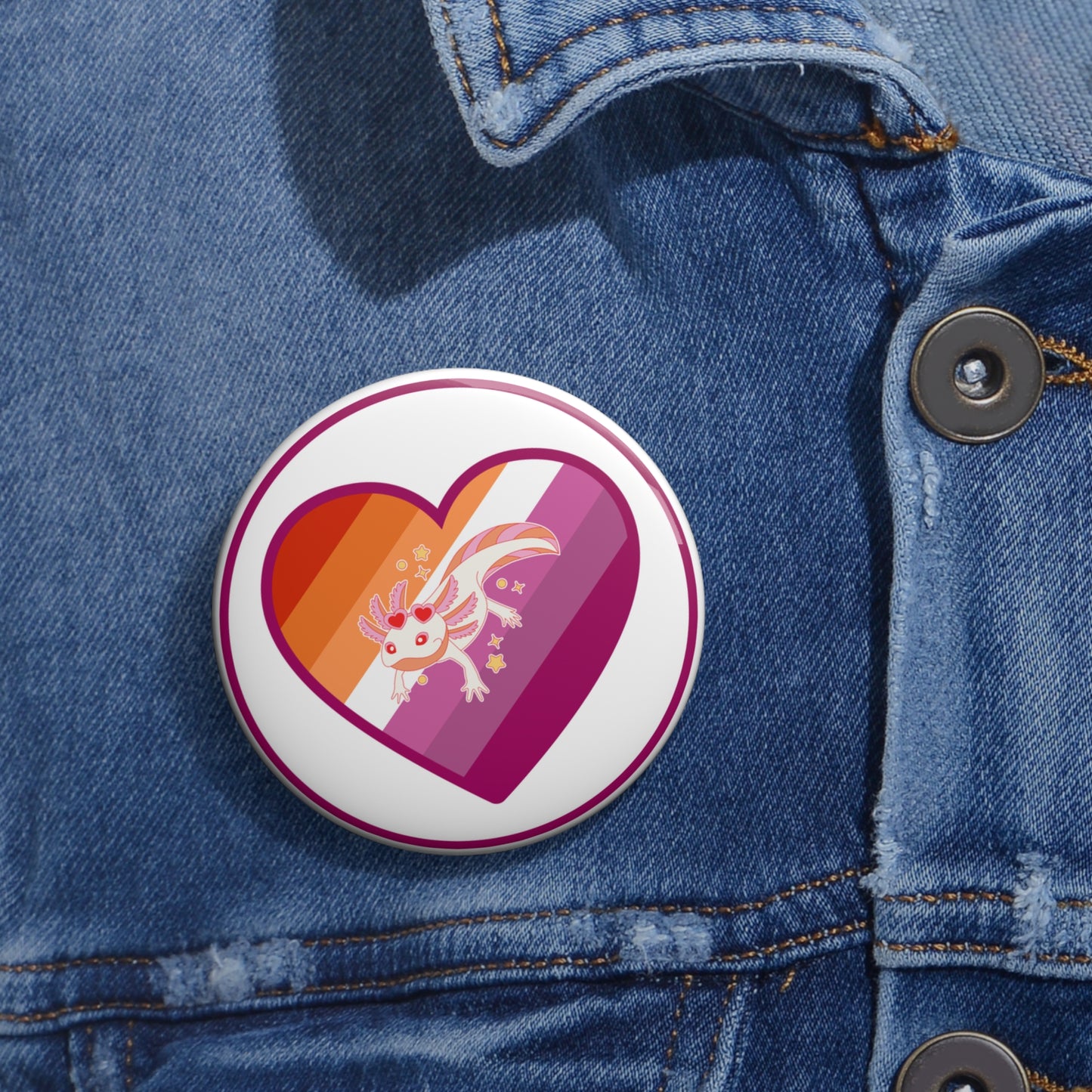 Lesbian pride axolotl pinback button