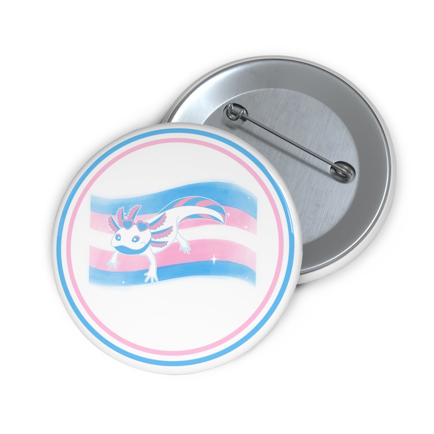 Trans pride axolotl pinback button