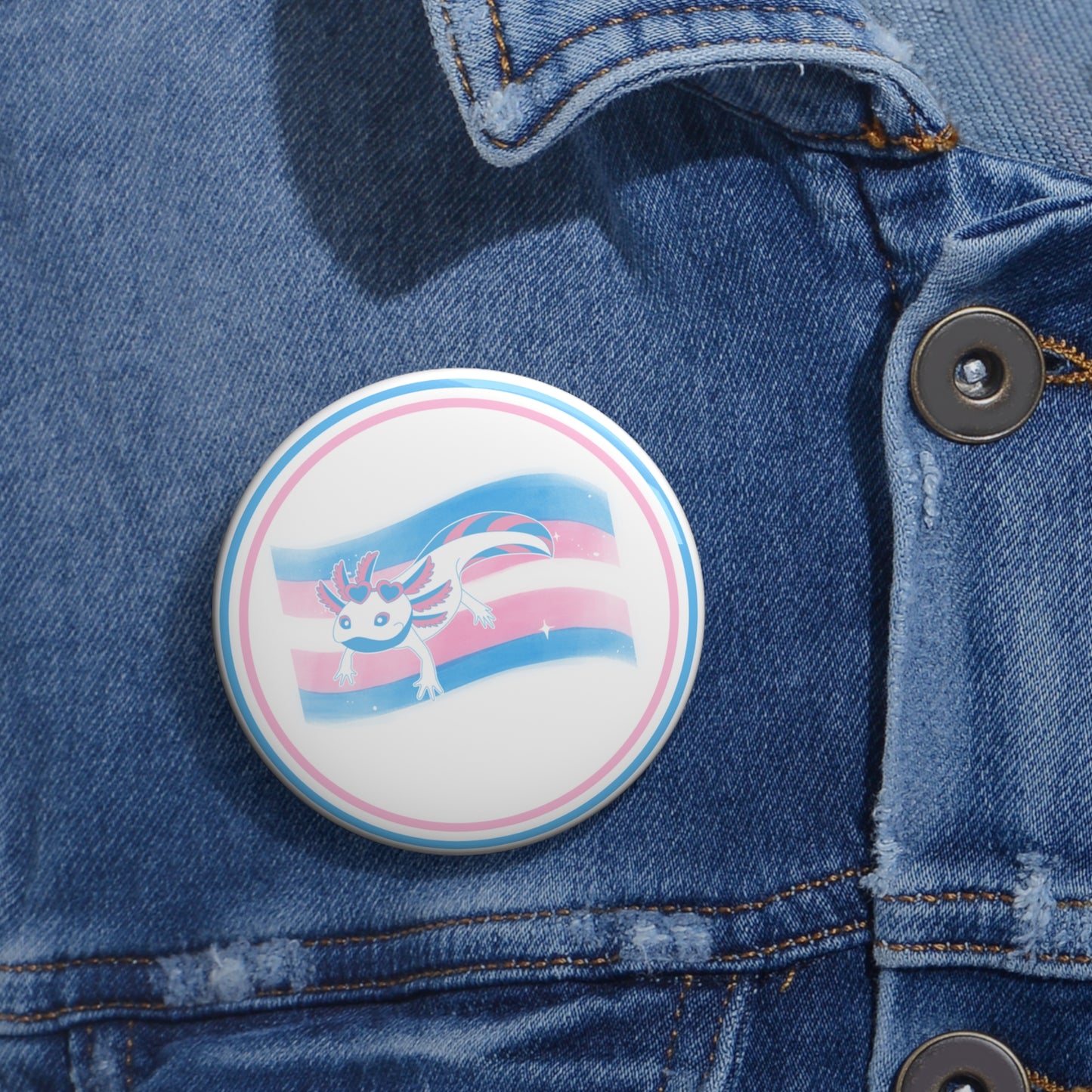 Trans pride axolotl pinback button